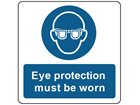 Eye protection symbol and text safety label.