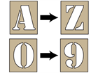 Alphanumeric stencil set, 50mm characters.