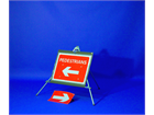 Pedestrians (reversible arrow left and right) roll up road sign