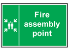 Fire assembly point text safety sign.