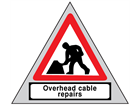 Overhead cable repairs roll up road sign