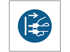 Disconnect mains plug from electrics symbol safety sign.