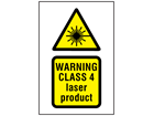 Warning Class 4 laser product symbol and text safety sign.