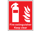 Fire extinguisher Keep clear symbol and text sign