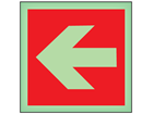 Horizontal fire arrow left symbol photoluminescent safety sign