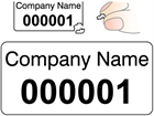 Assetmark destructible serial number label (black text), 12mm x 25mm