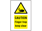 Caution Finger trap keep clear symbol and text safety sign.