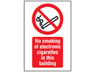 No smoking of electronic cigarettes in this building symbol and text safety sign.