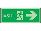 Exit, arrow right photoluminescent safety sign