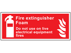 Fire extinguisher foam, Do not use on live electrical equipment fires symbol and text sign.