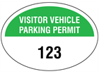 Visitor vehicle parking permit label, serial numbered