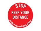 Social distance floor marker with text. (Covid 19)