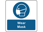 Wear mask symbol and text safety label.