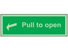 Pull to open photoluminescent safety sign