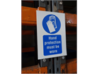 Hand protection must be worn symbol and text safety sign.