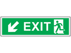 Exit arrow diagonal down-left symbol and text safety sign.
