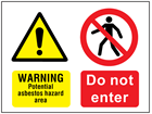 Warning Potential asbestos hazard area, Do not enter safety sign.