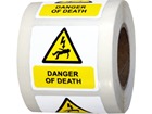 Danger of death symbol and text safety label.