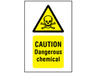 Caution dangerous chemical symbol and text safety sign.