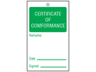 Certificate of conformance tag