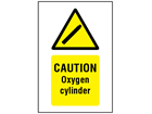 Caution oxygen cylinder symbol and text safety sign. 