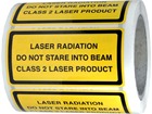 Laser radiation do not stare into the beam, class 2 laser equipment warning safety label.