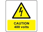 Caution 400 volts symbol and text safety label.