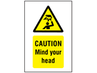 Caution Mind your head symbol and text safety sign.
