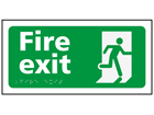 Fire exit text and symbol sign.