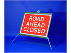 Road ahead closed roll up road sign