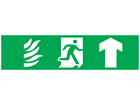 Fire exit, running man plus arrow up, mini safety sign.