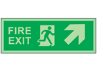 Fire exit, arrow diagonal facing the right and up photoluminescent safety sign