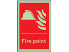 Fire point symbol and text photoluminescent safety sign