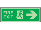 Fire exit, arrow right photoluminescent safety sign