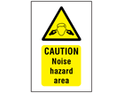 Caution noise hazard area symbol and text safety sign.