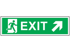 Exit arrow diagonal up-right symbol and text safety sign.