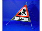 Road works end roll up road sign