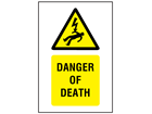 Caution Danger of death symbol and text safety sign.