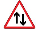 Two-way traffic straight ahead sign