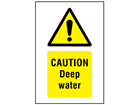 Caution, Deep water symbol and text safety sign.