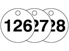 Plastic valve tags, numbered 126-150