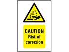 Caution risk of corrosion symbol and text safety sign.