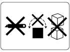 Do not use blades, do not roll, do not stack packaging symbol label