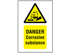 Danger corrosive substance symbol and text safety sign.