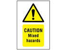 Caution mixed hazards symbol and text safety sign.