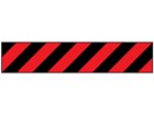 Laminated warning tape, black and red chevron.