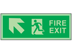 Fire exit, arrow diagonal facing the left and up photoluminescent safety sign