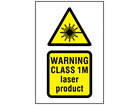 Warning Class 1M laser product symbol and text safety sign.