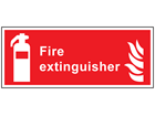Fire extinguisher symbol and text safety sign.