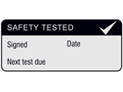 Safety tested, next test due aluminium foil labels.